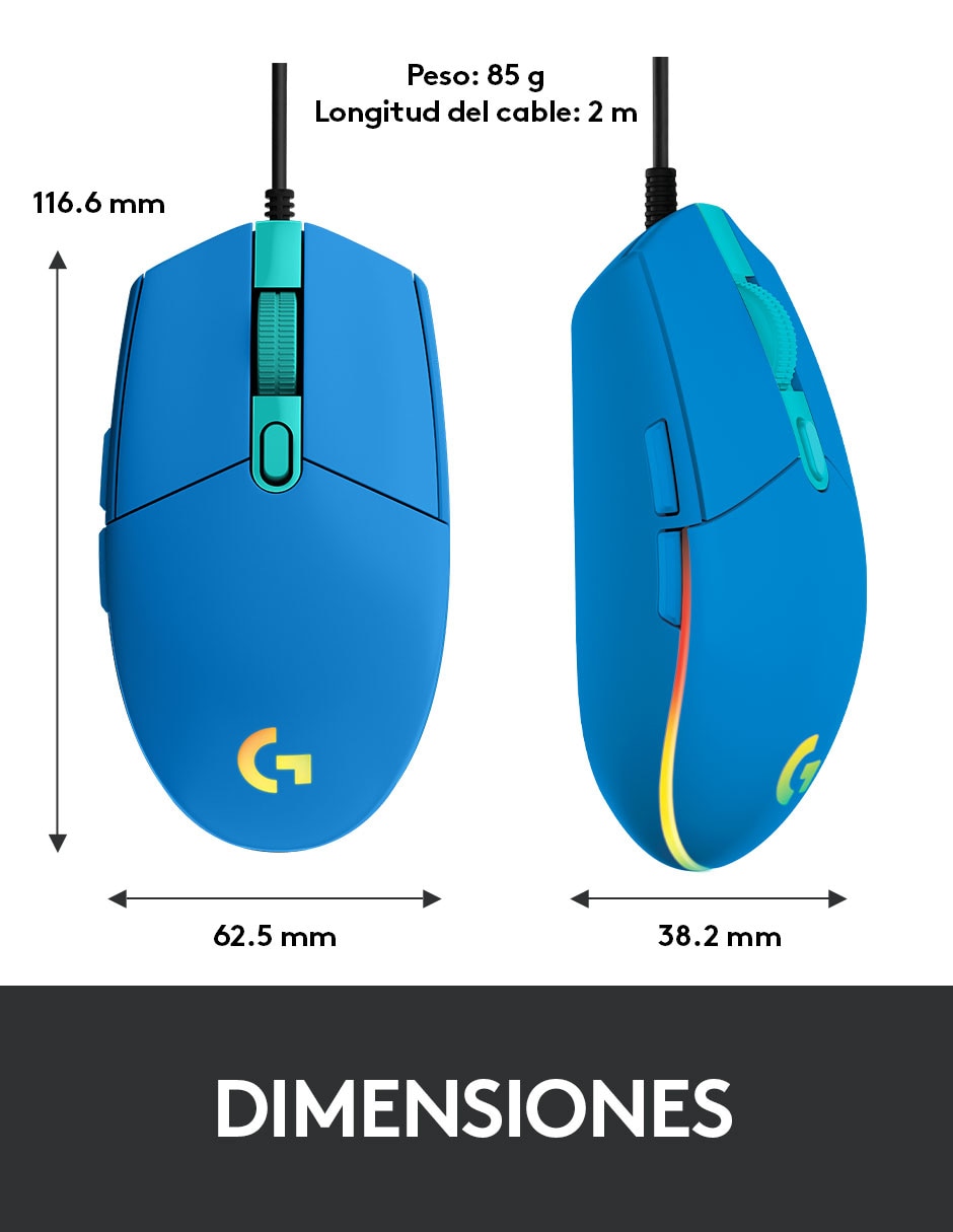 Mouse gamer alámbrico G203 azul 10
