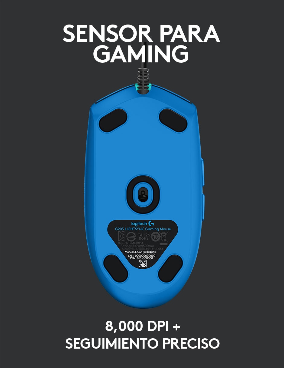 Mouse gamer alámbrico G203 azul 3