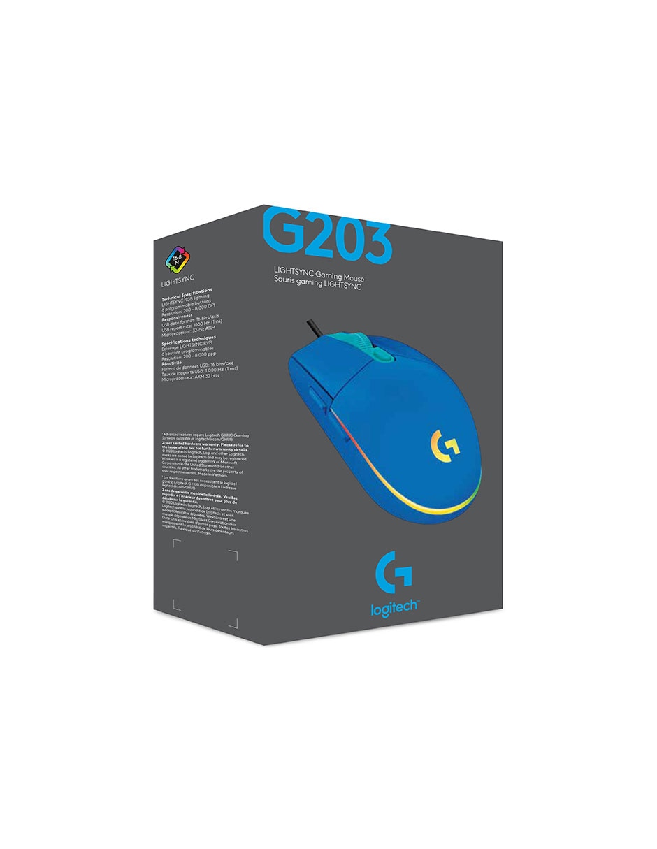 Mouse gamer alámbrico G203 azul 9