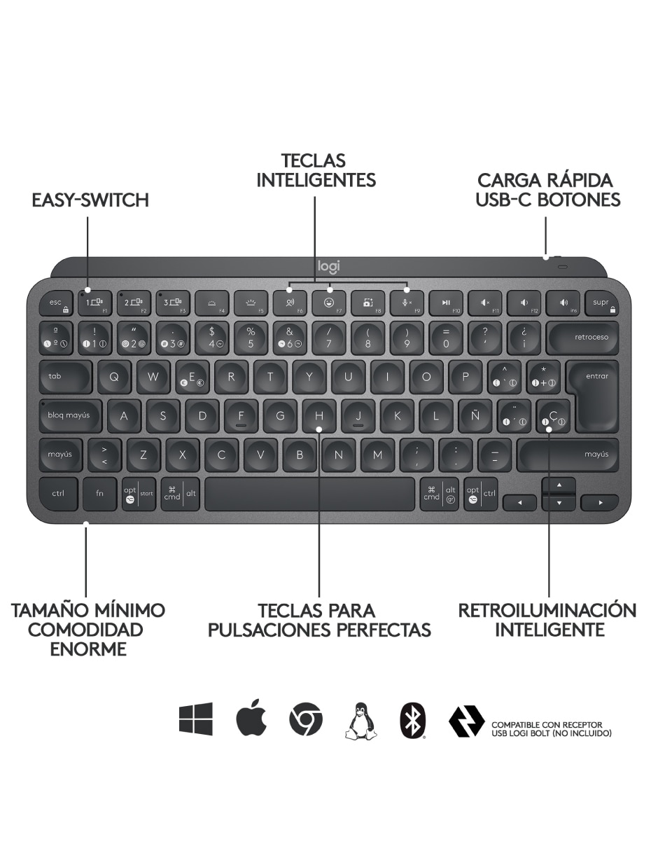 Teclado conexión inalámbrica Mx Keys Mini Grafito 9