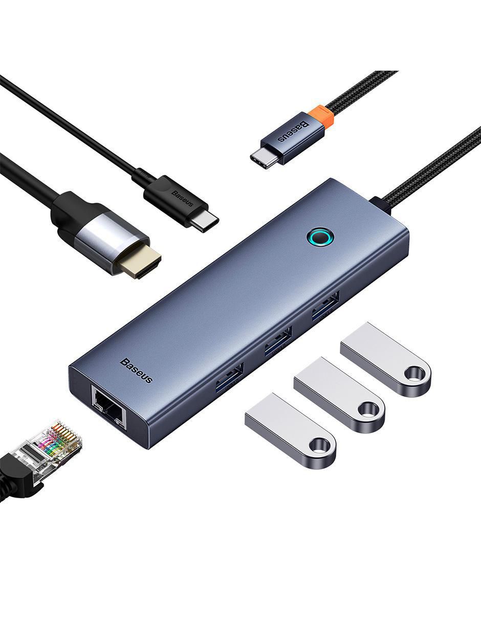 Hub Baseus Tipo C a HDMI + USB3.0 x 3 + PD + RJ45 de 6 contactos