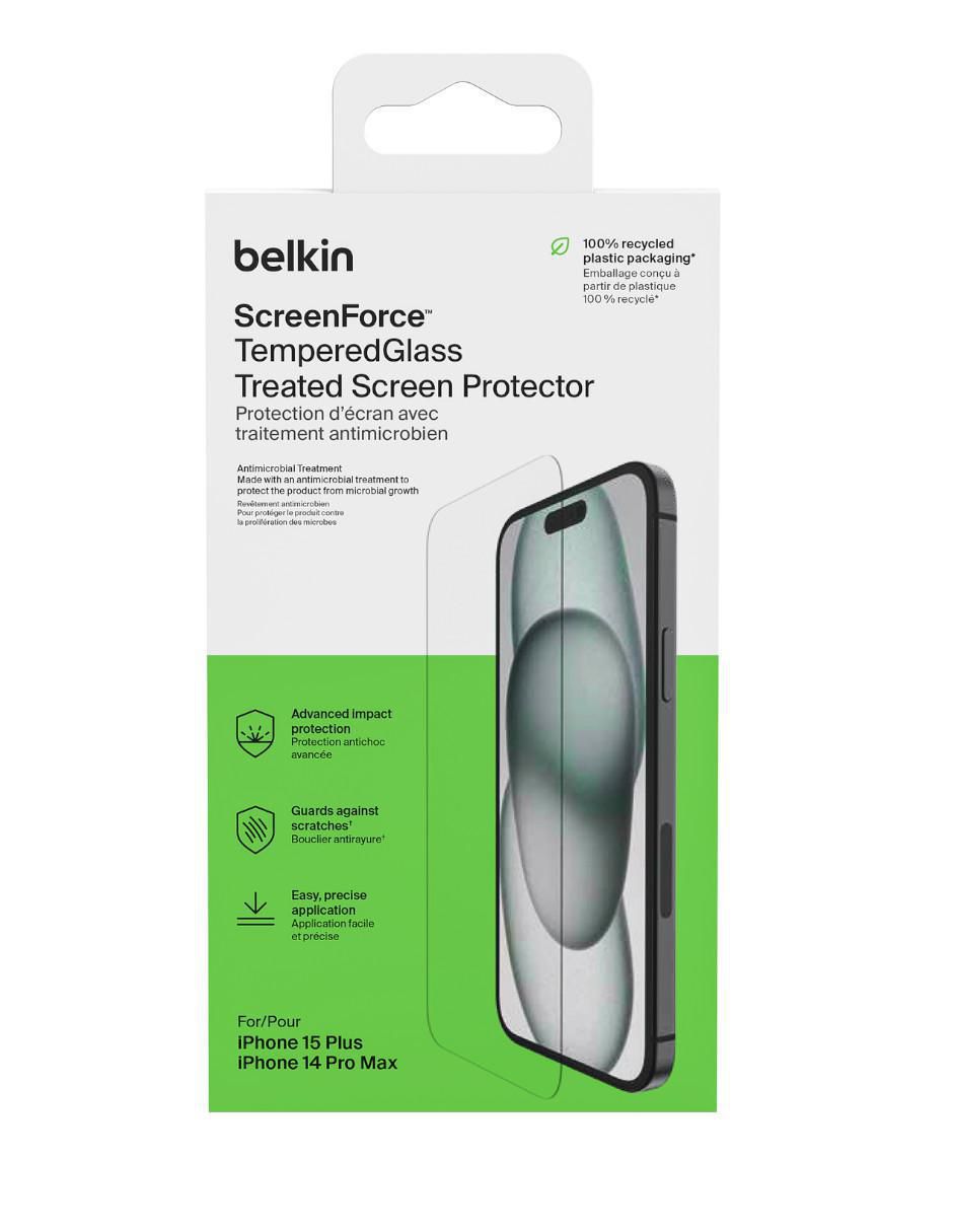 Mica celular Belkin iPhone 15 Plus y iPhone 14 Pro Max de cristal templado
