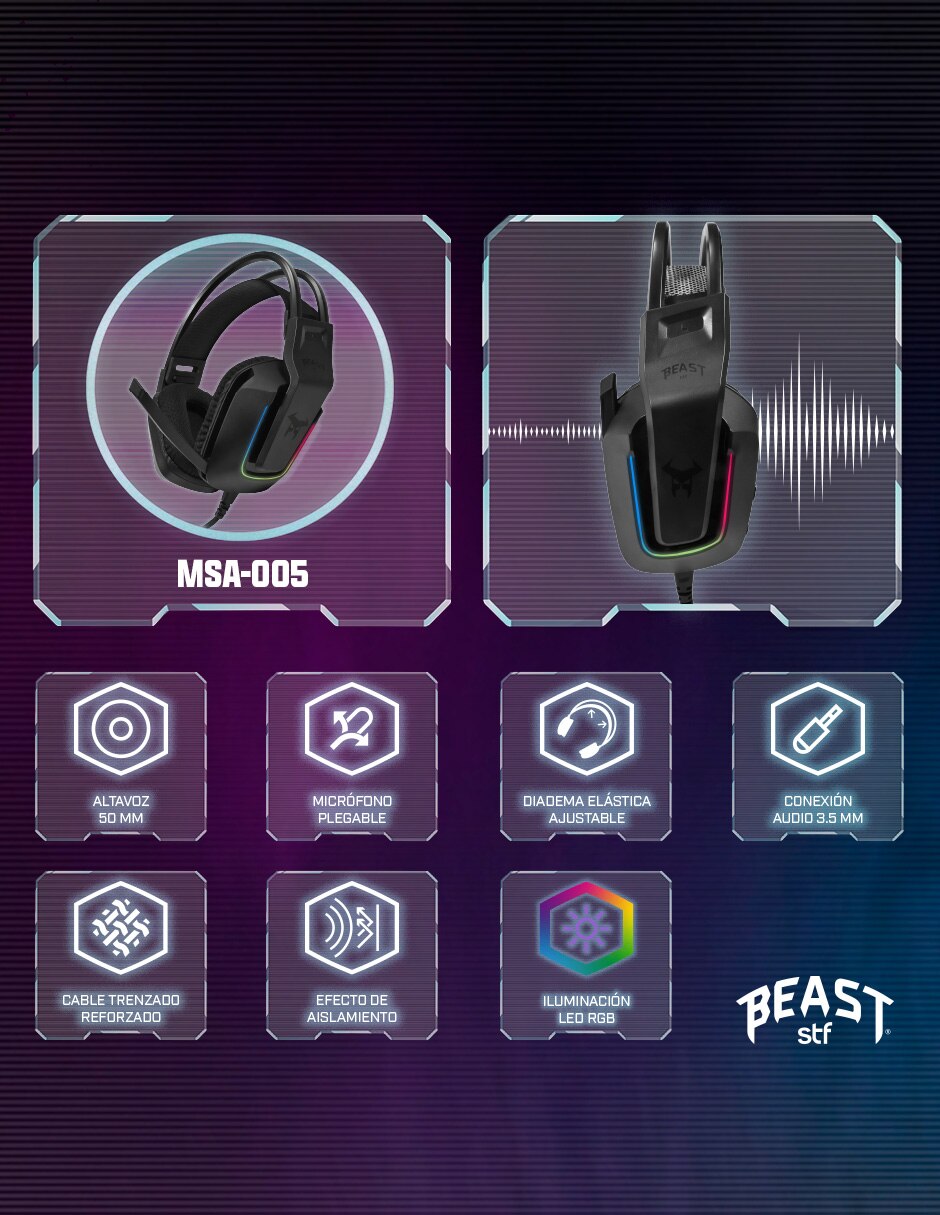 Audífonos gamer Over-Ear STF alámbricos