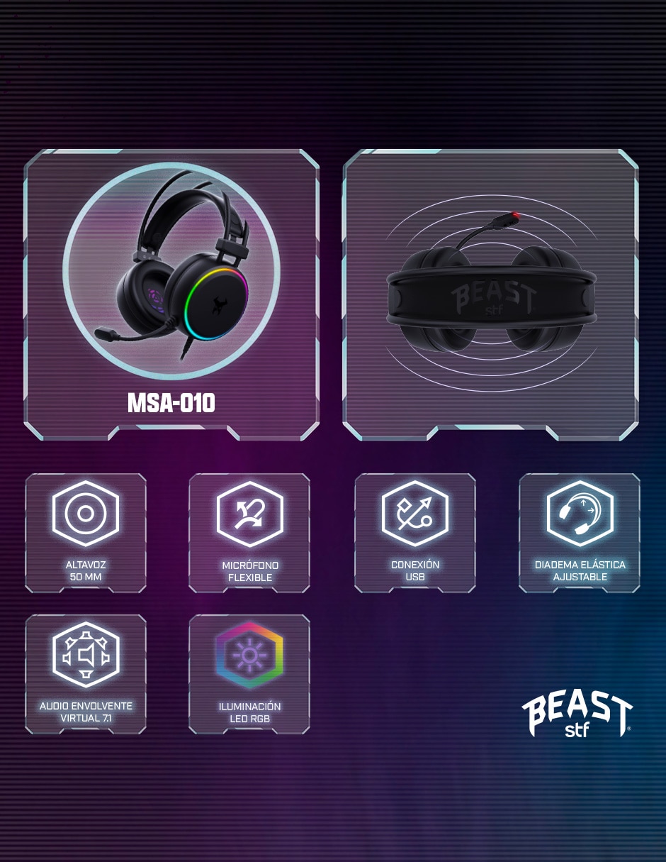 Audífonos gamer Over-Ear MSA-010 alámbricos con cancelacion de ruido 8
