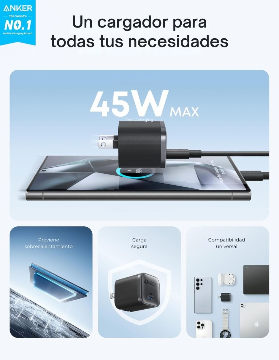Cargador pared Anker de 45 W USB tipo C 4