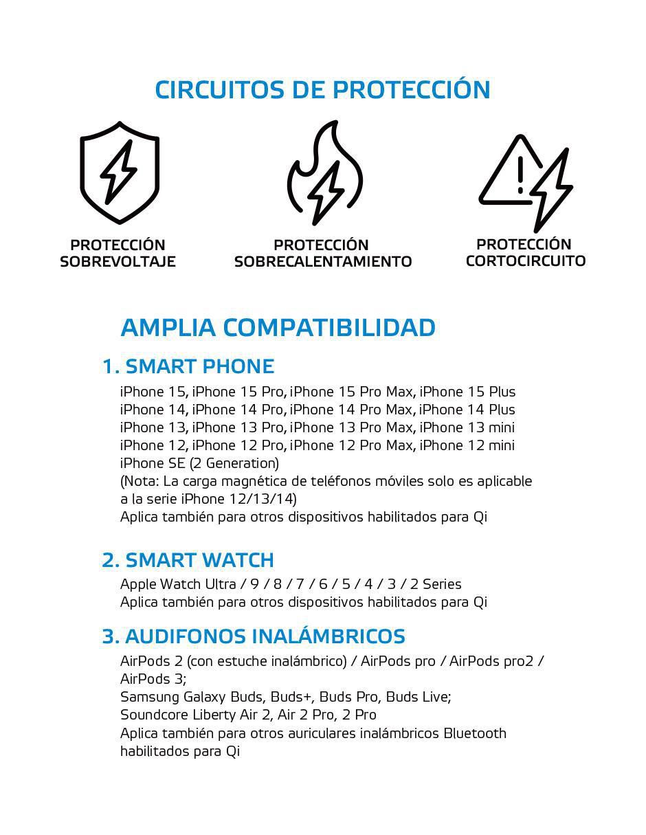 Cargador inalámbrico de 15 W USB + USB tipo C Q1-3-B1 5