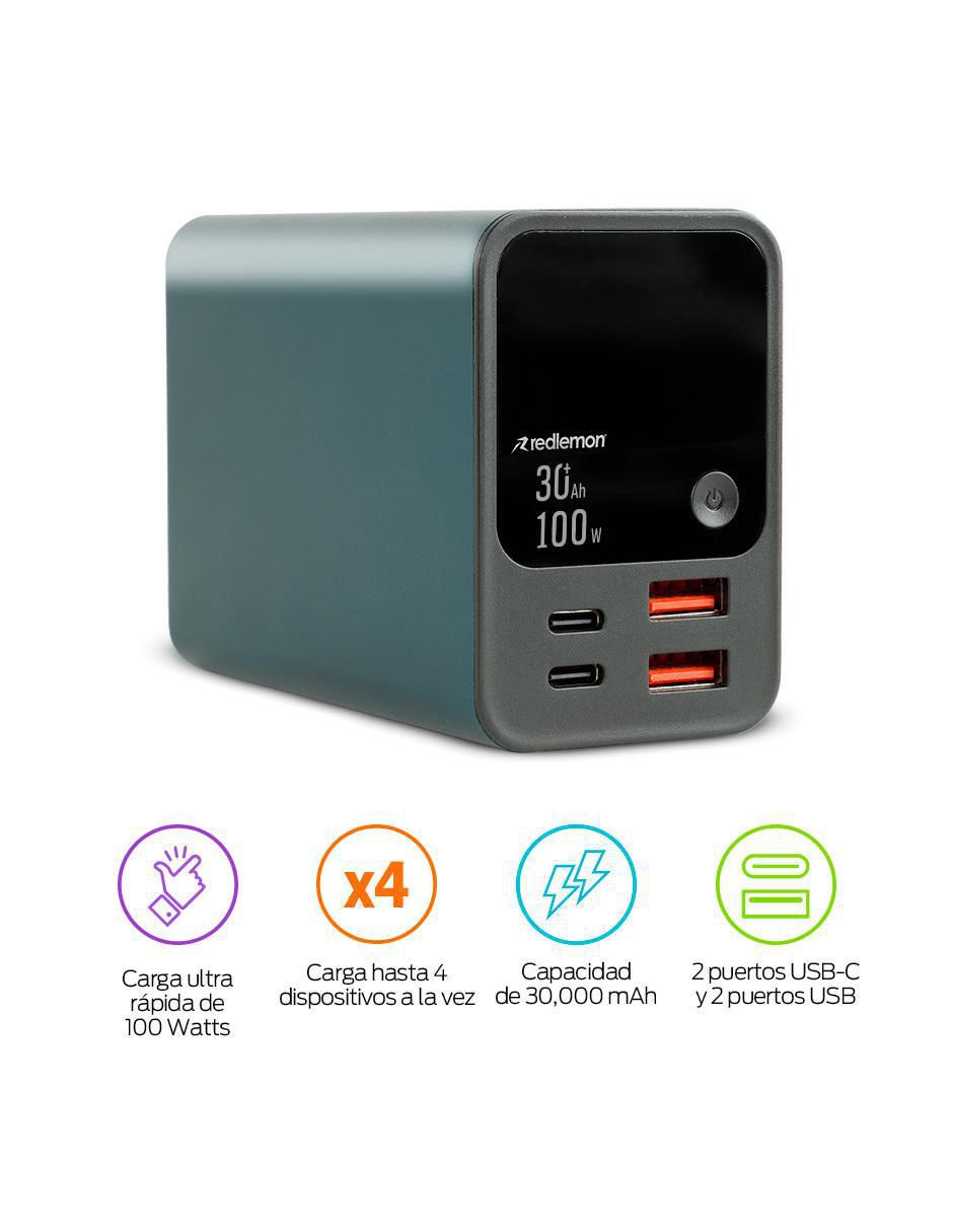 Batería portátil Redlemon 30000 mAh extra rápida
