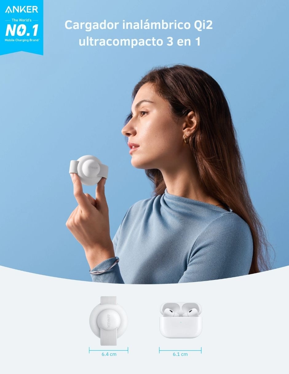 Cargador inalámbrico Anker magGo 3 en 1 USB tipo C 15 W