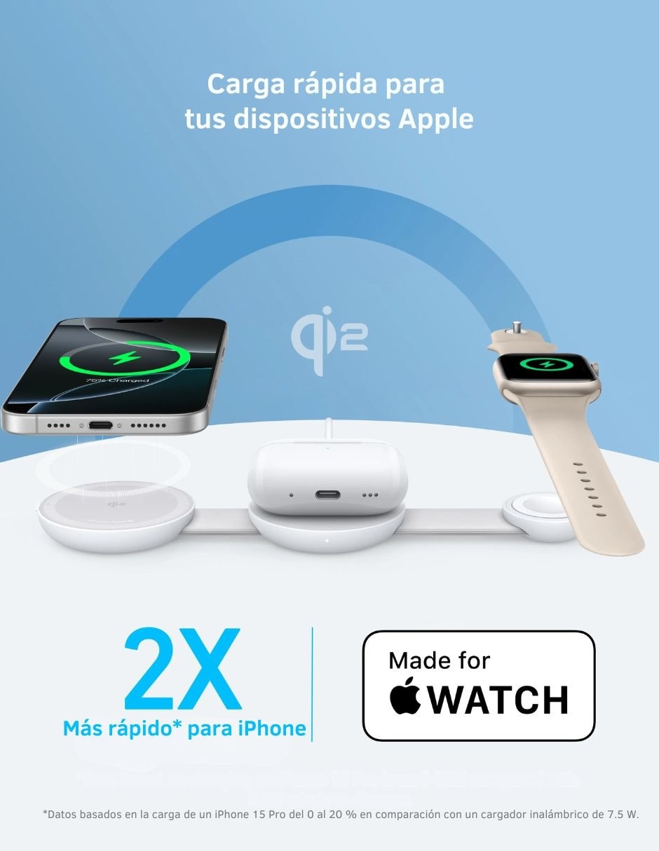 Cargador inalámbrico Anker magGo 3 en 1 USB tipo C 15 W