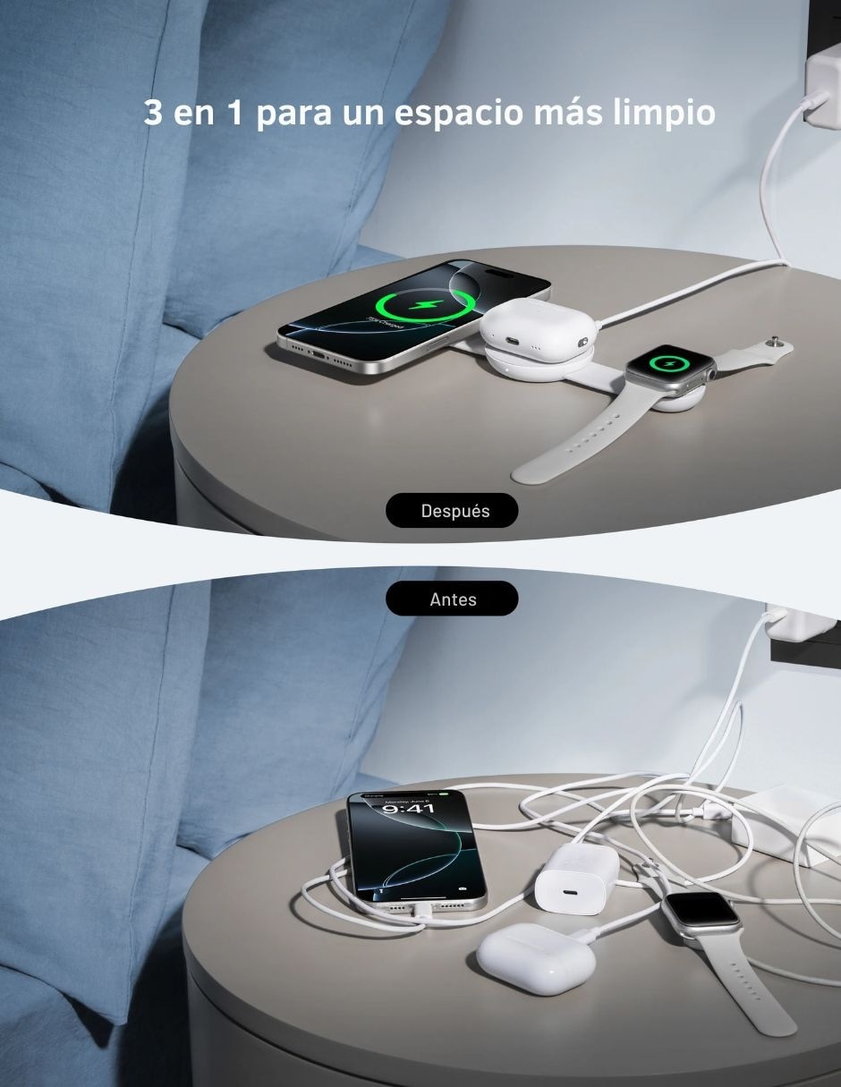 Cargador inalámbrico Anker magGo 3 en 1 USB tipo C 15 W