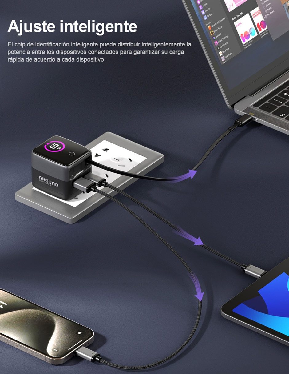 Cargador de pared de 45W Micro USB + USB tipo C 9