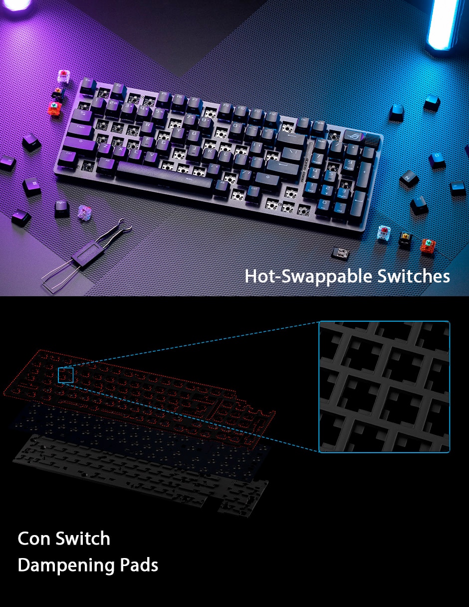 Teclado gamer usb, bluetooth retroiluminado español con interruptor optomecánico x901 strix scope ii 96 7