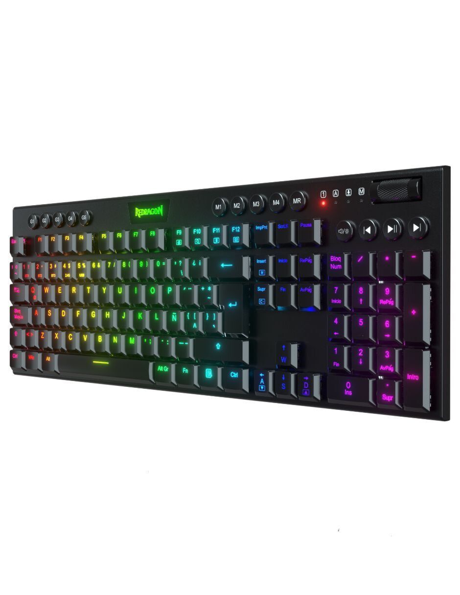 Teclado gamer alámbrico e inalámbrico QWERTY latino américa con interruptor lineal (Red, Black) Horus K618-RGB-SP RD 2