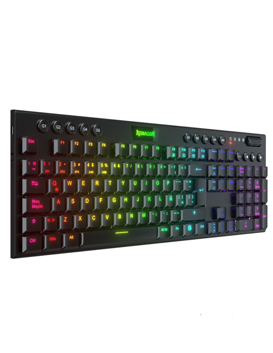 Teclado gamer alámbrico e inalámbrico QWERTY latino américa con interruptor lineal (Red, Black) Horus K618-RGB-SP RD 3