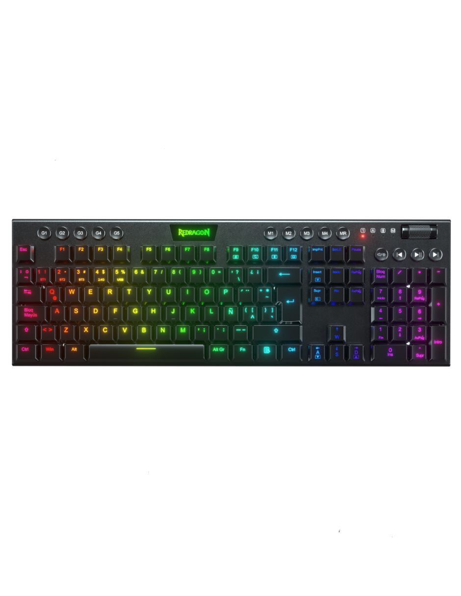 Teclado gamer alámbrico e inalámbrico QWERTY latino américa con interruptor lineal (Red, Black) Horus K618-RGB-SP RD