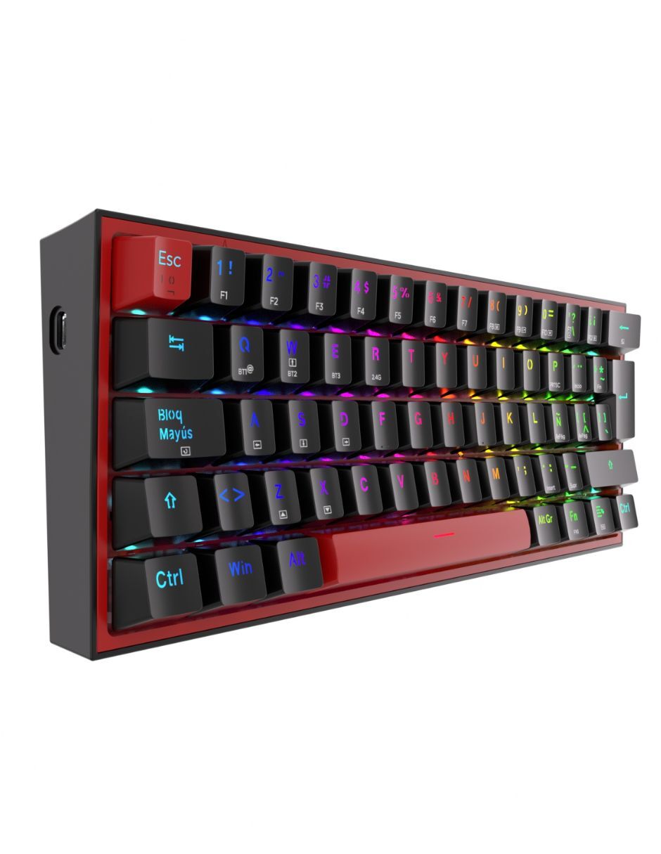 Teclado gamer alámbrico e inalámbrico QWERTY latino américa con interruptor Lineal (Red, Black) Fizz Pro K616 RGB 3