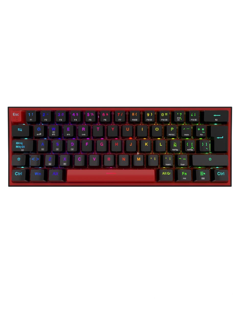 Teclado gamer alámbrico e inalámbrico QWERTY latino américa con interruptor Lineal (Red, Black) Fizz Pro K616 RGB