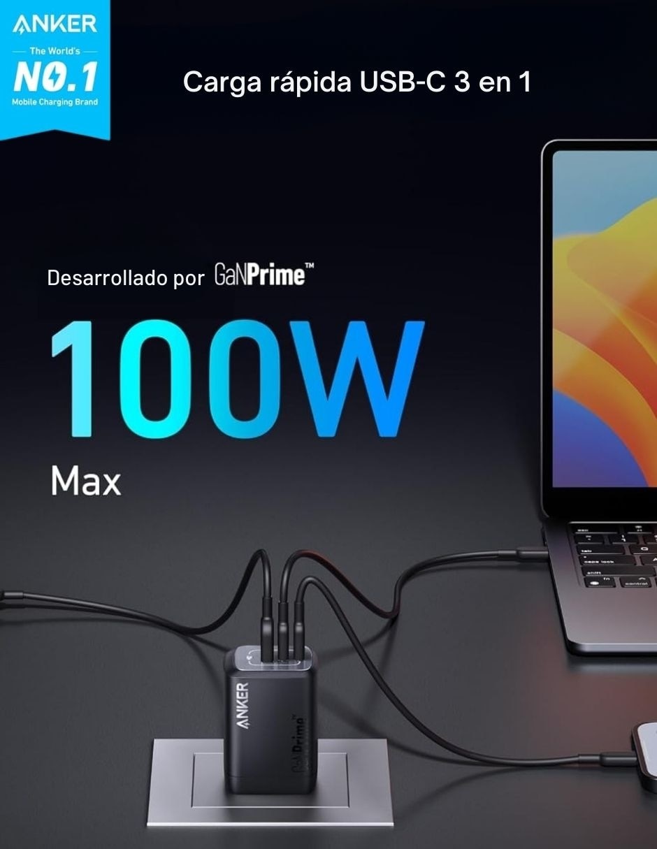 Cargador pared Anker A2688141 USB tipo A + USB tipo C 100 W
