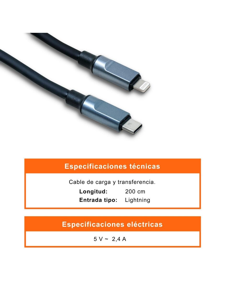 Cable lightning a tipo USB C de 2 m