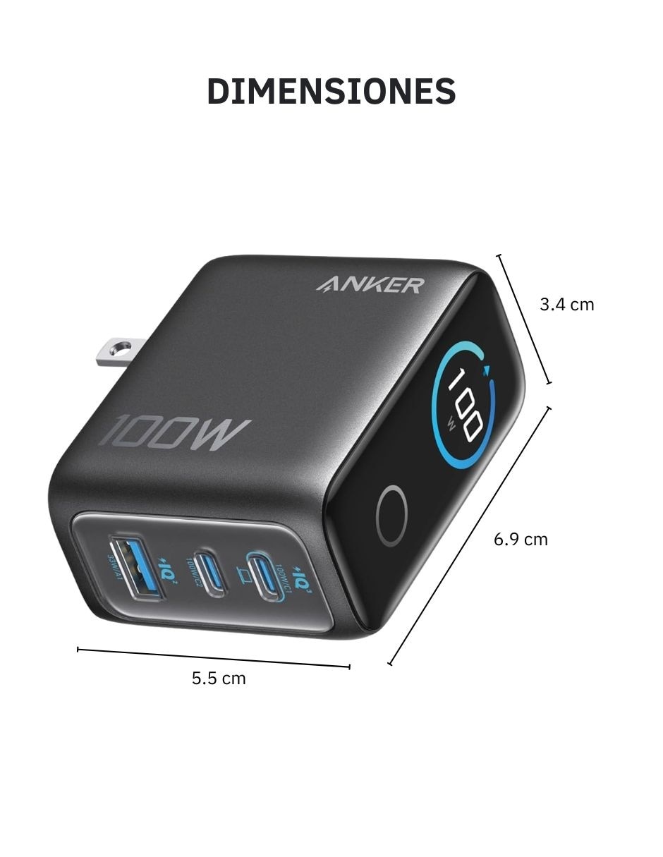 Cargador pared usb tipo a + usb tipo c 100 w Cargador pared usb tipo a + usb tipo c 100 w