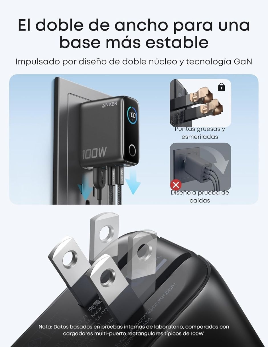 Cargador pared usb tipo a + usb tipo c 100 w 5