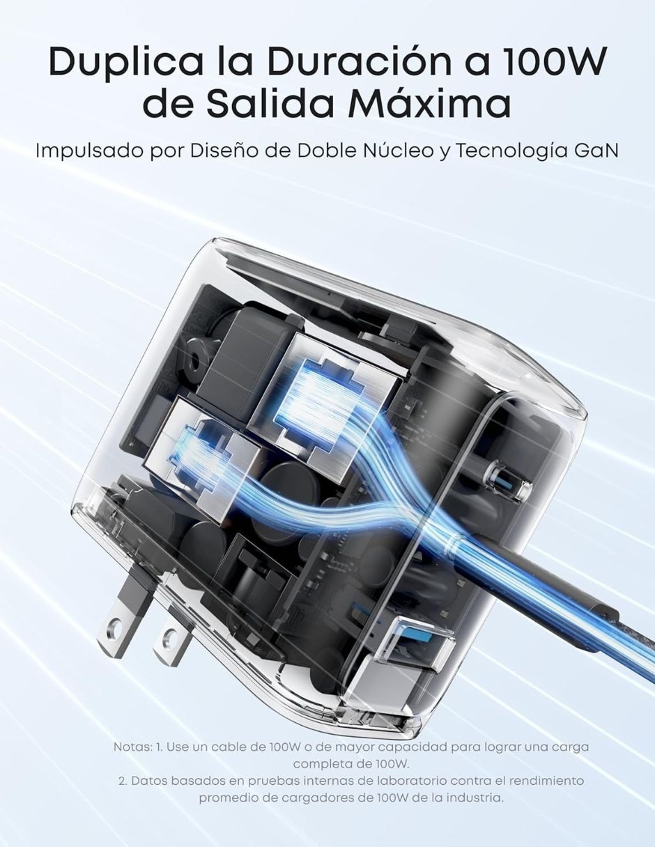 Cargador pared usb tipo a + usb tipo c 100 w 7