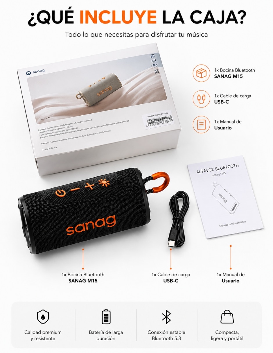 Audífonos True Wireless Redmi Buds 6 Active con Smartwatch G-TIDE R5 y Bocina SANAG M15 Negra Inalámbrica con cancelación de ruido