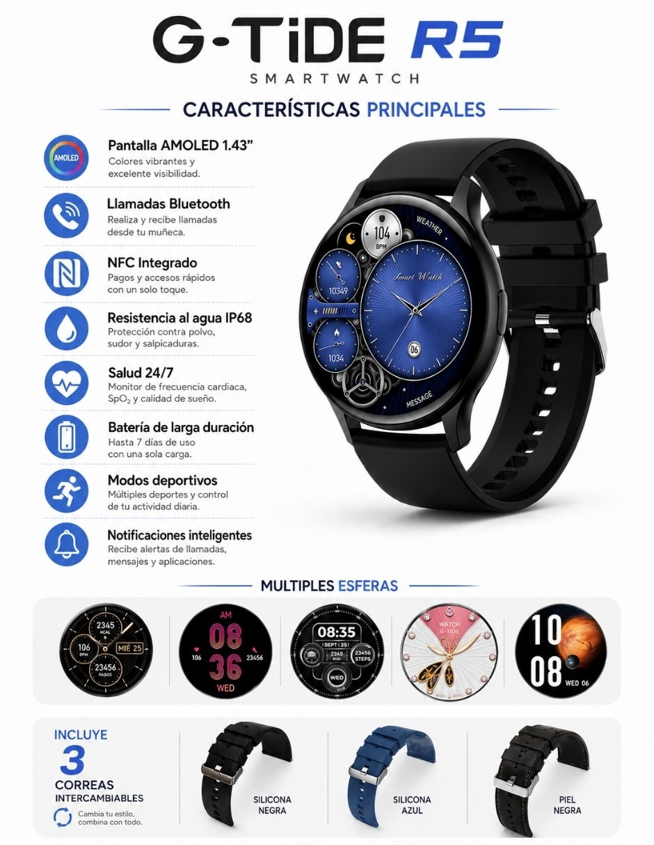 Audífonos True Wireless Redmi Buds 6 Active con Smartwatch G-TIDE R5 y Bocina SANAG M15 Negra Inalámbrica con cancelación de ruido 6