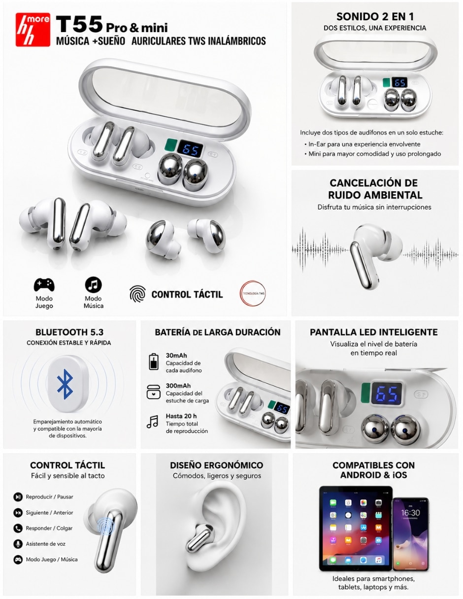 Bocina recargable bocina sound pocket azul con smartwatch filwans gtre plata y audífonos hh more t-55 bluetooth 4