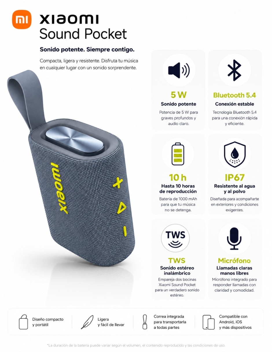 Bocina recargable bocina sound pocket azul con smartwatch filwans gtre plata y audífonos hh more t-55 bluetooth 6