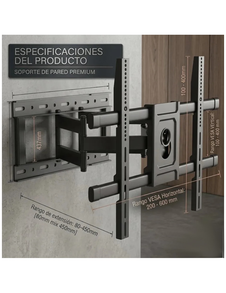 Soporte de pared para pantalla Inclinable 32 - 90 pulgadas 4