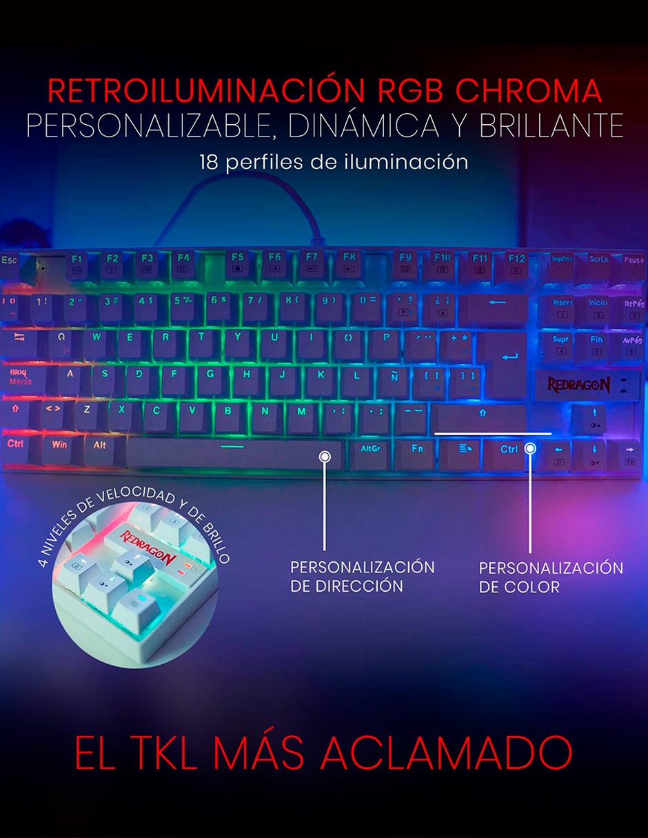 Teclado gamer USB-C QWERT español con interruptor Lineal Red Black K552 Kumara Blanco 2