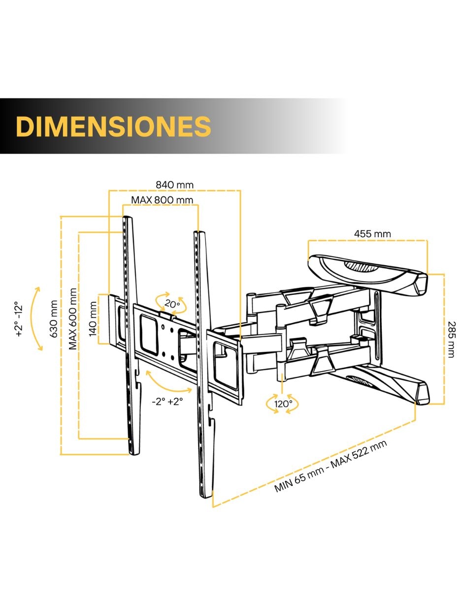 Soporte de pared para pantalla articulado 50 - 100 pulgadas 8