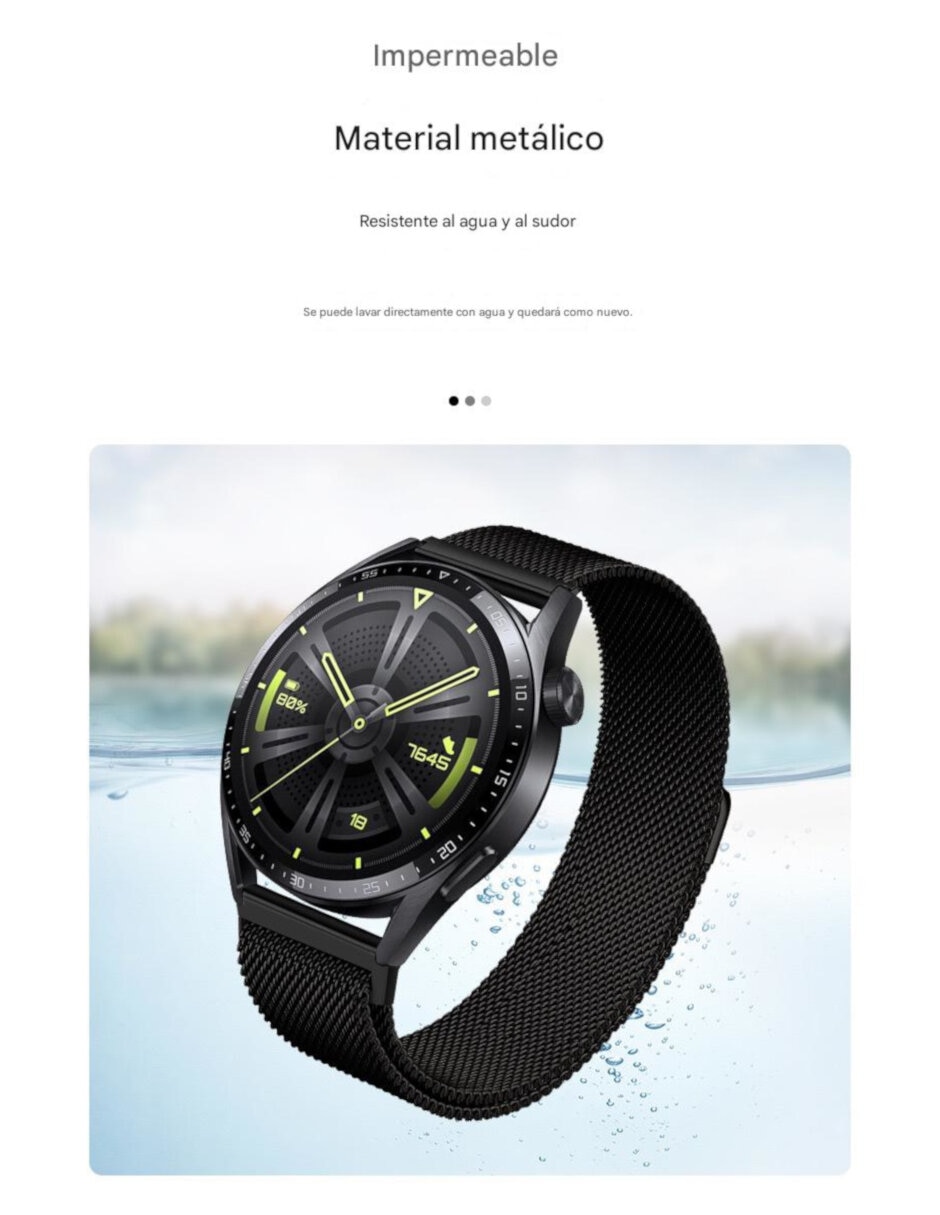 Correa para smartwatch de acero inoxidable compatible con 22mm para Huawei Watch GT6/GT5/GT4/GT3 5/4/3 Pro 3