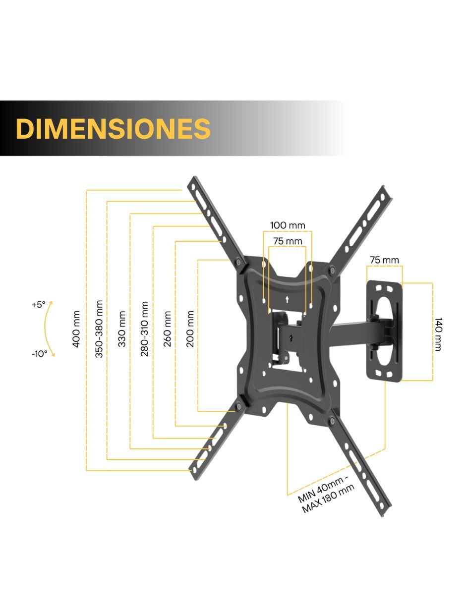 Soporte de pared para pantalla inclinable 17 - 55 pulgadas 7