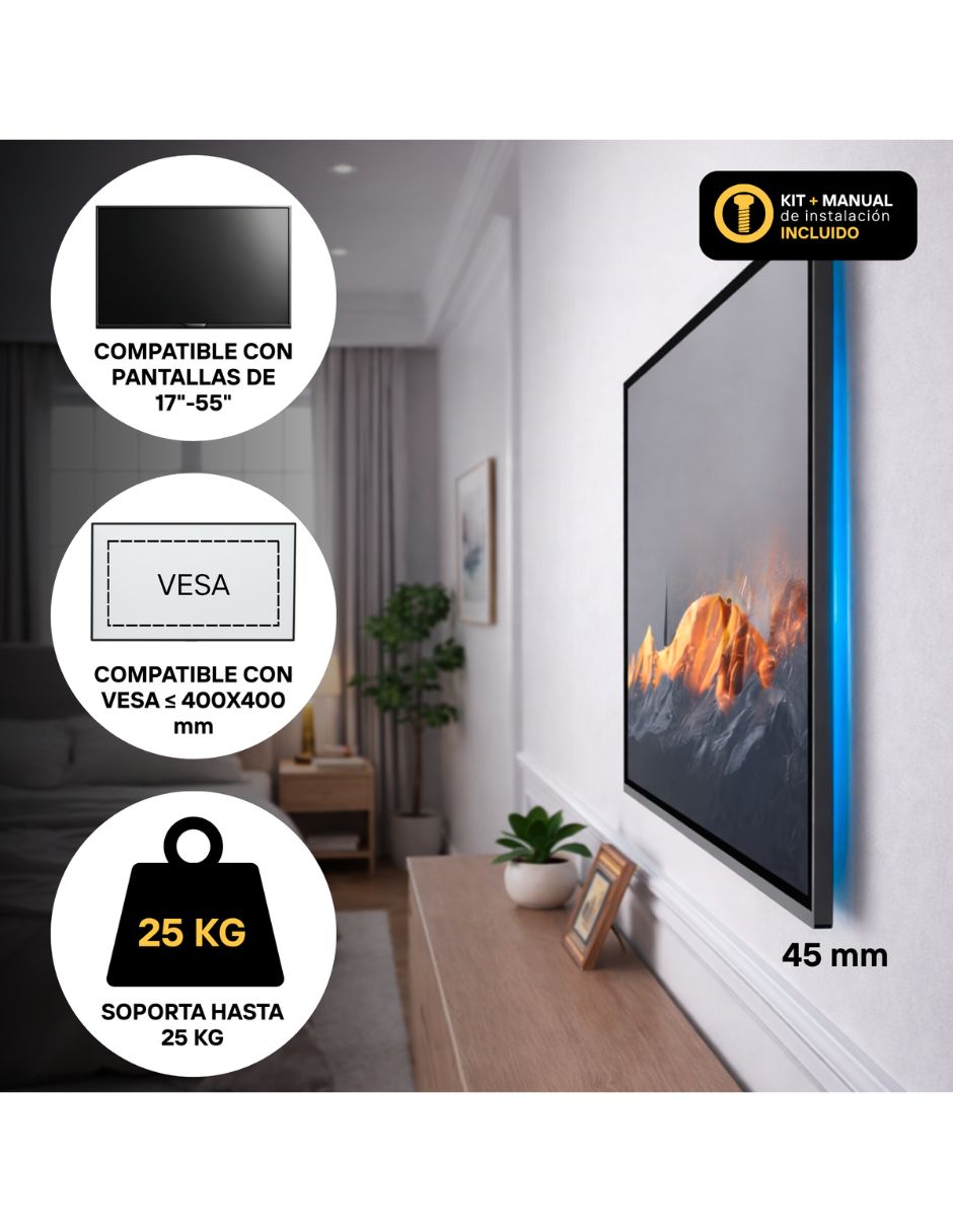 Soporte de pared para pantalla inclinable 17 - 55 pulgadas 3
