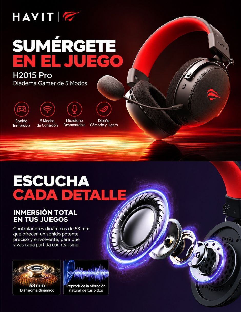 Audífonos de diadema Gamenote H2015 Pro Negro alámbricos e inalámbricos con cancelación de ruido 4