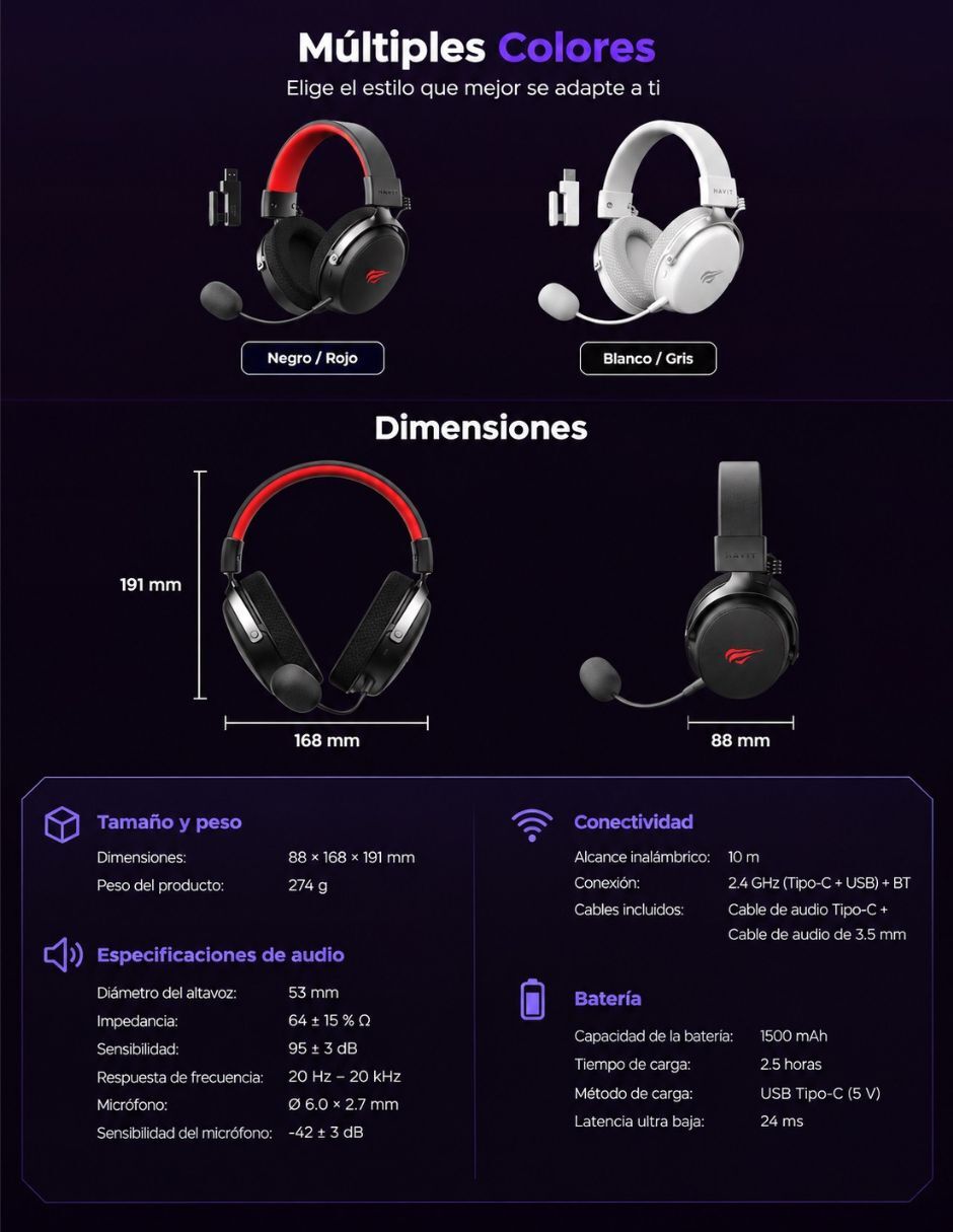 Audífonos de diadema Gamenote H2015 Pro Negro alámbricos e inalámbricos con cancelación de ruido 6