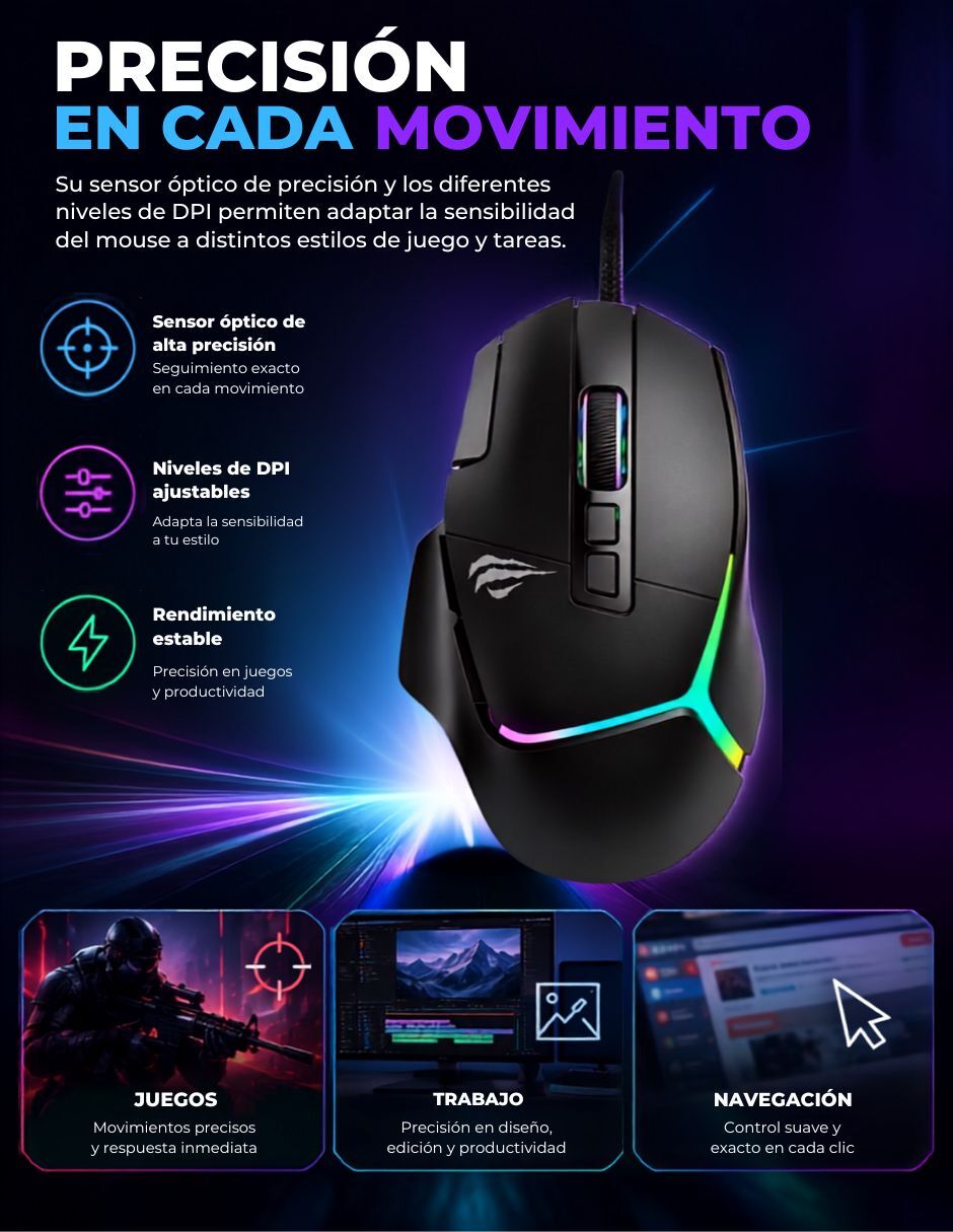 Mouse gamer mouse gaming inalámbrico havit ms967wb tri-mode 22000 dpi 2