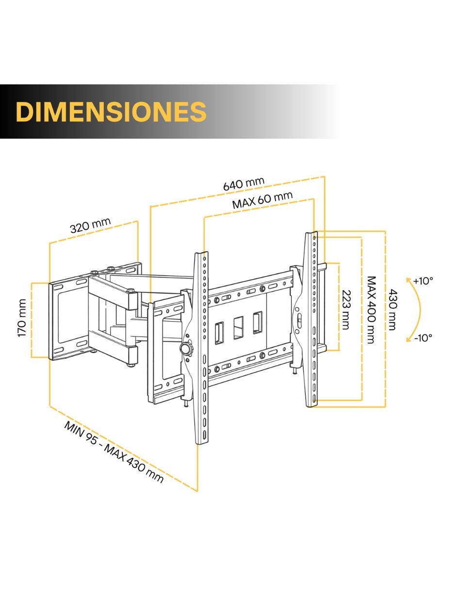 Soporte de pared para pantalla articulado 32 - 75 pulgadas 8