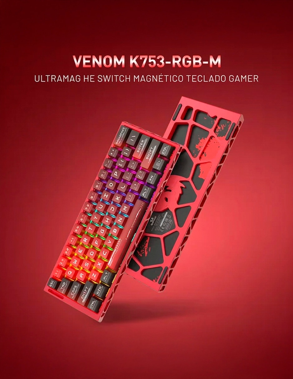 Teclado gamer USB-C QWERT inglés con interruptor Lineal (Red Black) VENOM MAGNETIC K753 2