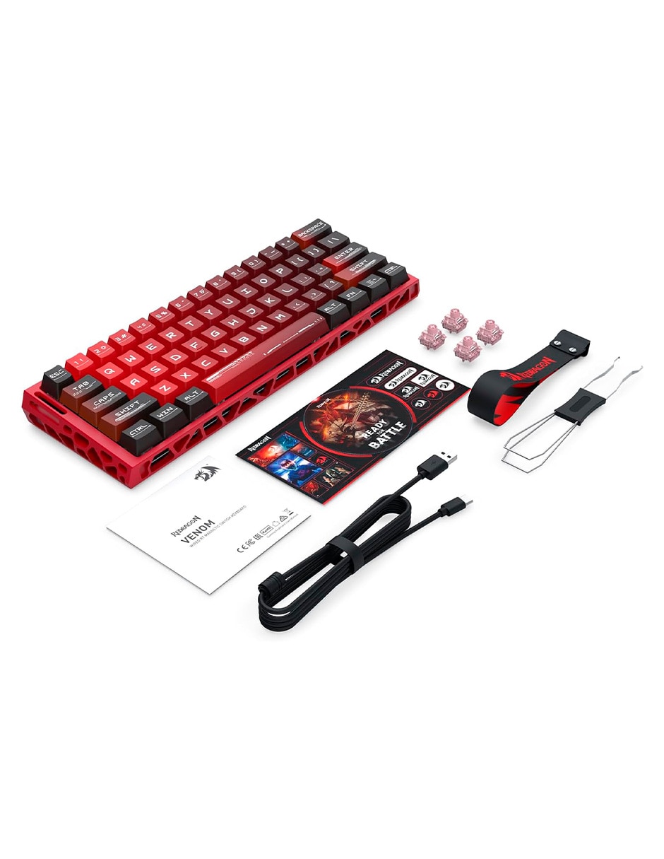 Teclado gamer USB-C QWERT inglés con interruptor Lineal (Red Black) VENOM MAGNETIC K753 3