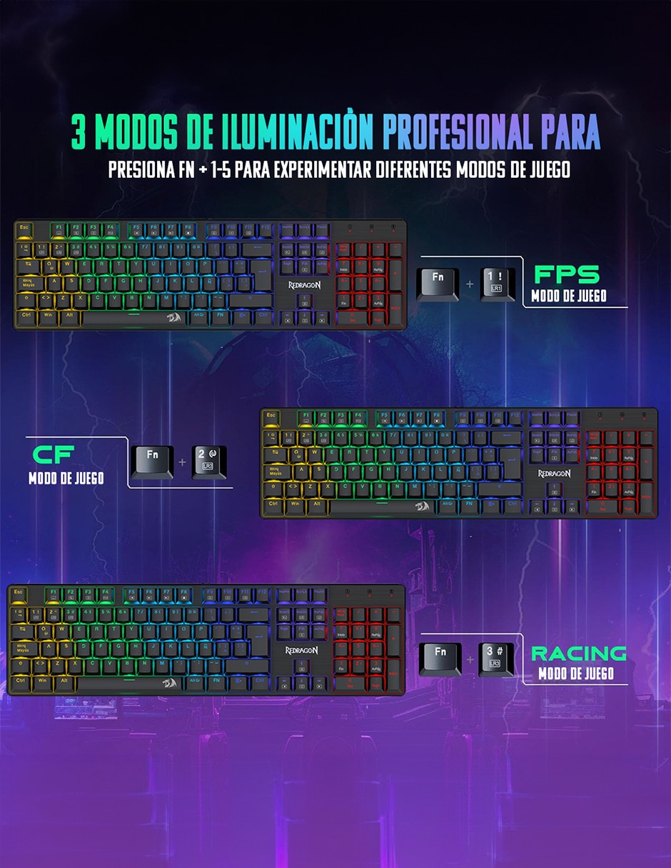 Teclado gamer USB-C QWERT español con interruptor Lineal (Red Black) SINDRI K671 4