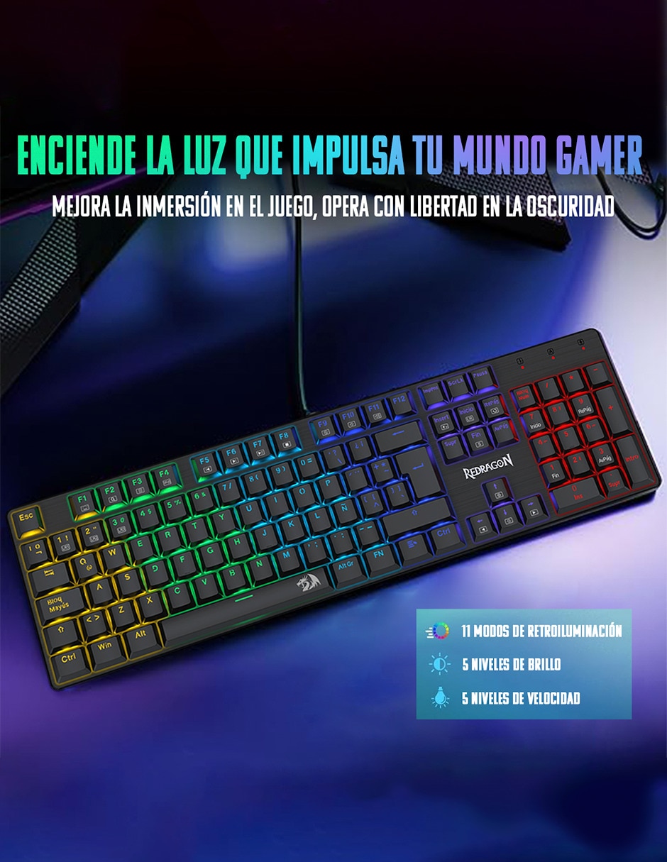 Teclado gamer USB-C QWERT español con interruptor Lineal (Red Black) SINDRI K671 6