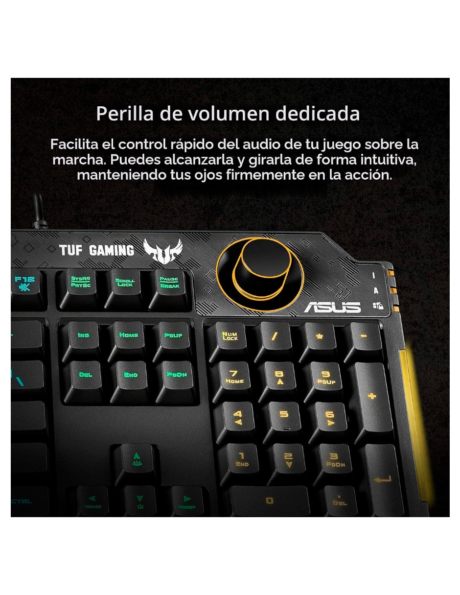 Teclado gamer USB-A 2.0 QWERT inglés con interruptor Membrana plana RA04 TUF GAMING K1/CA