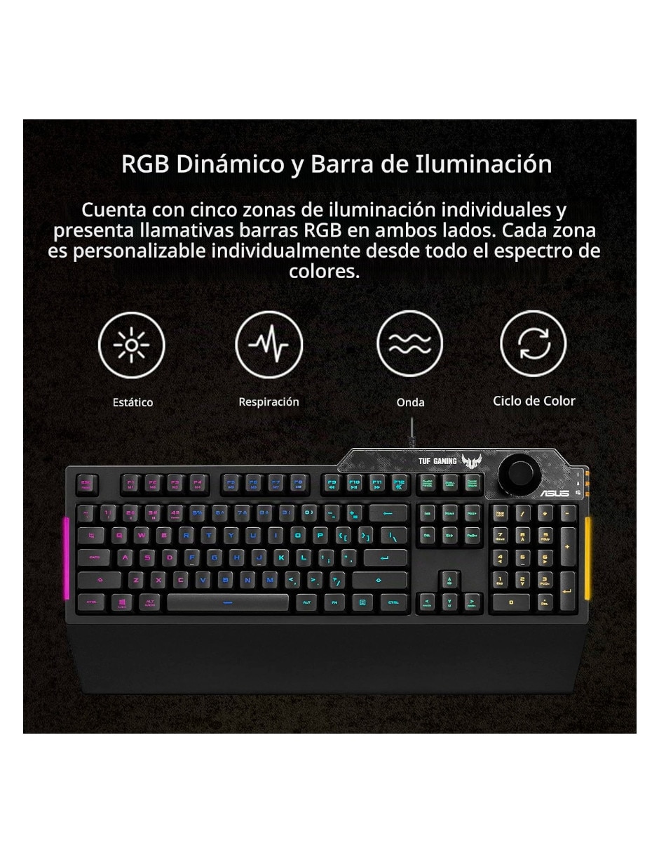 Teclado gamer USB-A 2.0 QWERT inglés con interruptor Membrana plana RA04 TUF GAMING K1/CA