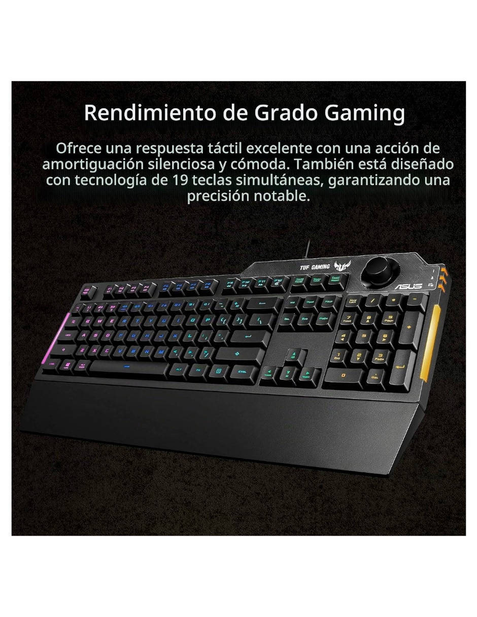 Teclado gamer USB-A 2.0 QWERT inglés con interruptor Membrana plana RA04 TUF GAMING K1/CA