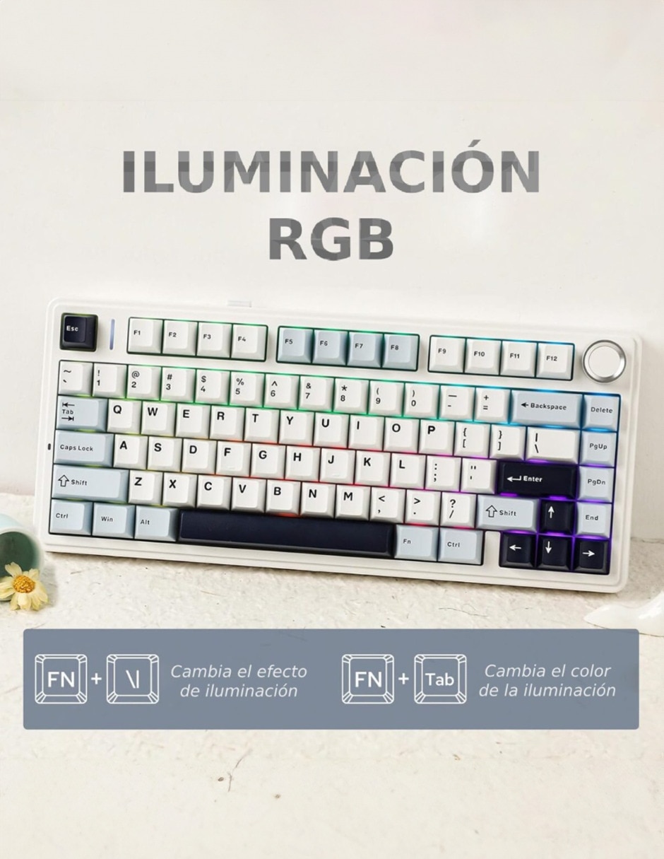 Teclado gamer usb-c qwert inglés con interruptor lineal (red black) f75 white/blue/black 3