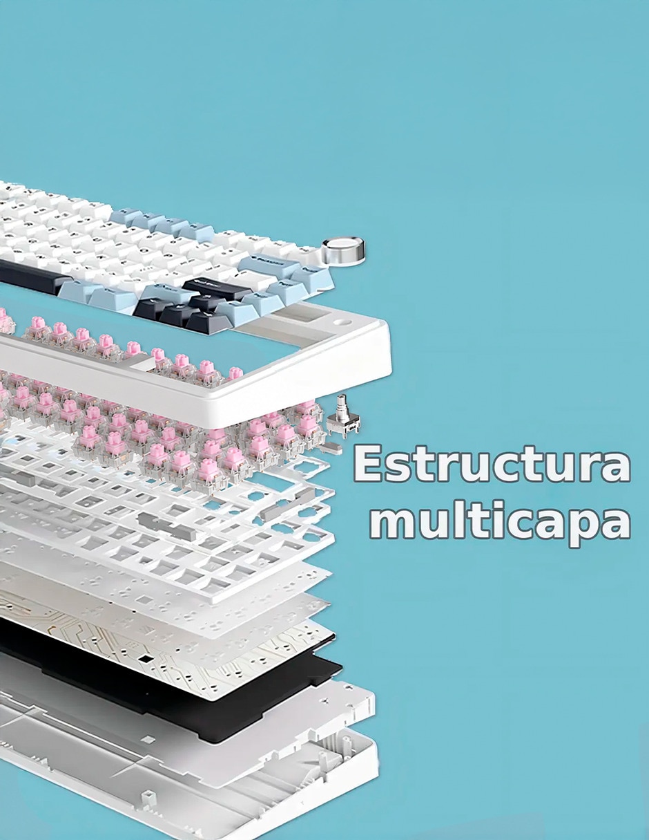 Teclado gamer usb-c qwert inglés con interruptor lineal (red black) f75 white/blue/black 6