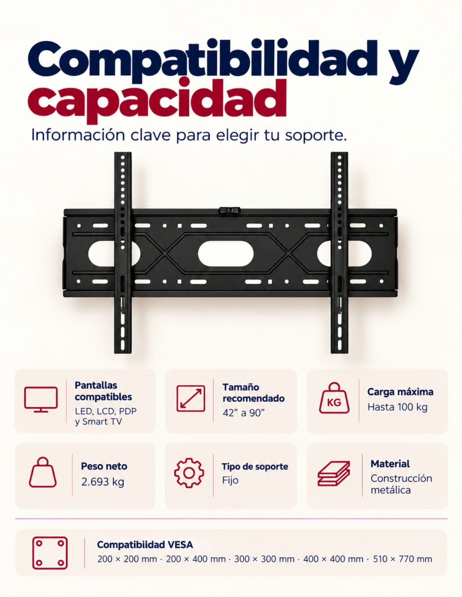 Soporte de pared para pantalla fijo 40 - 85 pulgadas 3